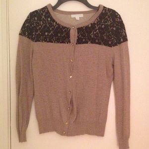 Brown cardigan with black lace top