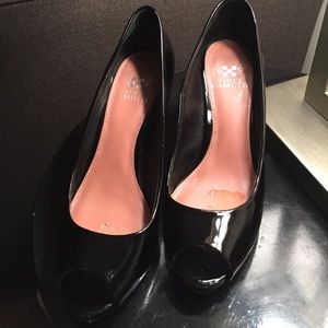 3" Paten leather open toe heels