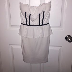 Bebe white with black accents strapless dress.