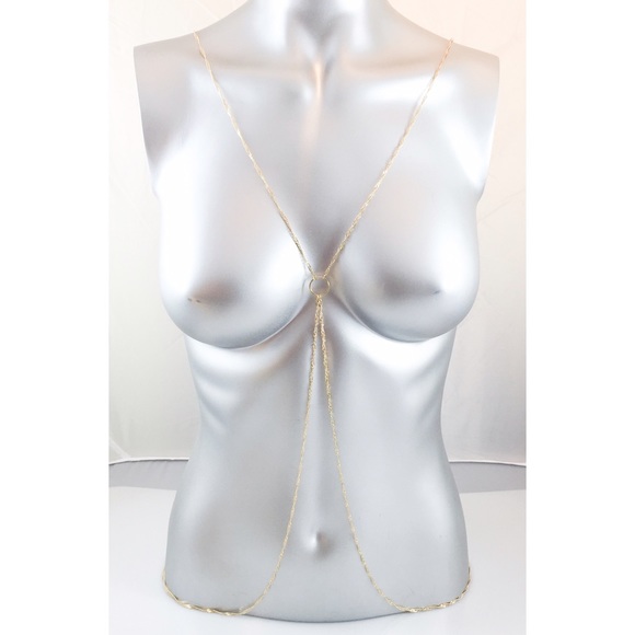 TWIST GOLD RING CROSSOVER BODYCHAIN NECKLACE
