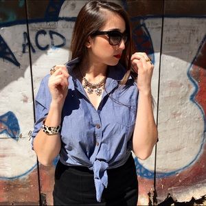 Chambray Shirt with rolled sleeves