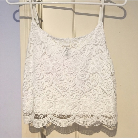 white floral lace crop top