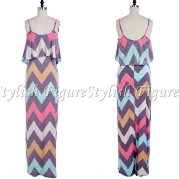 Multi color Chevron Dress. - Picture 2 of 2