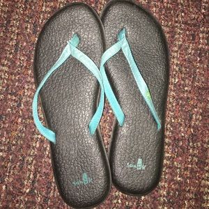 Sanuk Yoga Matt Aqua Flip Flops size 8