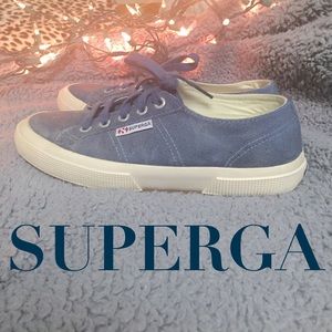 Blue Leather Superga Low Top Lace-Up Sneakers