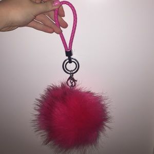 Pink puffball keychain