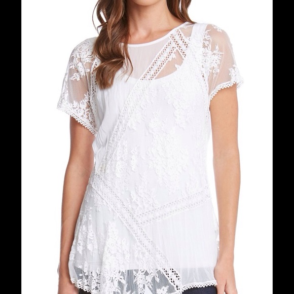 Karen Kane White Lace Top Size Small - Picture 2 of 10