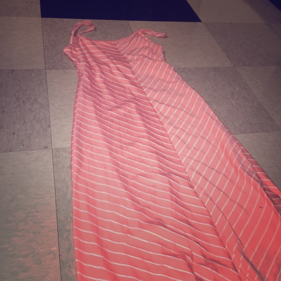 Peach colored striped sundress