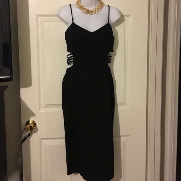 Black midi dress with cut open sides &back zipper. - Picture 1 of 4