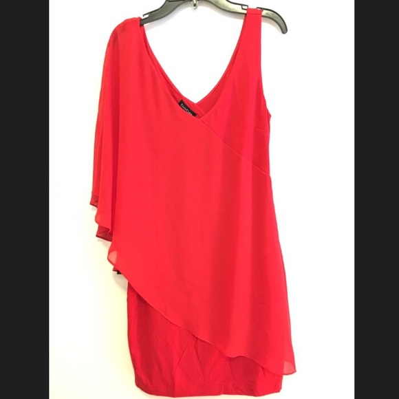Red Bebe Flutter Sleeve Dress - 2 in stock