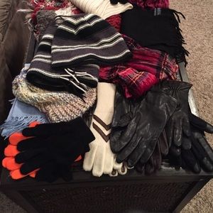 Bundle of scarves/leather gloves