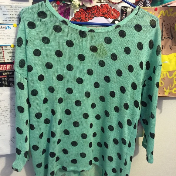 Mint green/light blue polka dot blouse