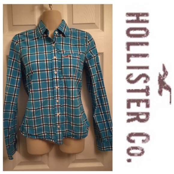 Hollister blue plaid button down shirt size s