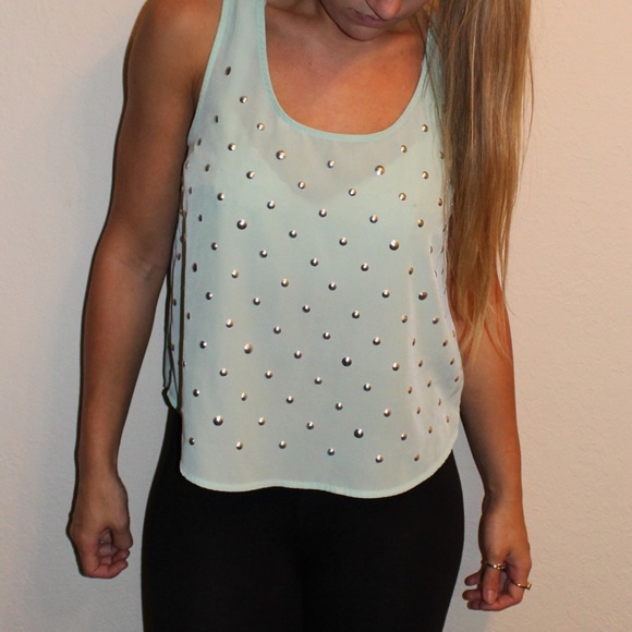 Studded turquoise tank top - Picture 2 of 3