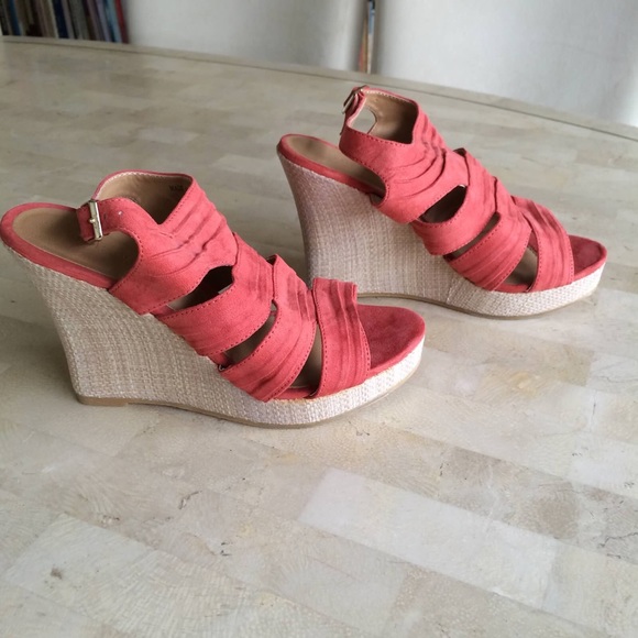 Forever 21 Shoes - 🚫SOLD🚫 Coral Faux Suede Strappy Wedge Sandals