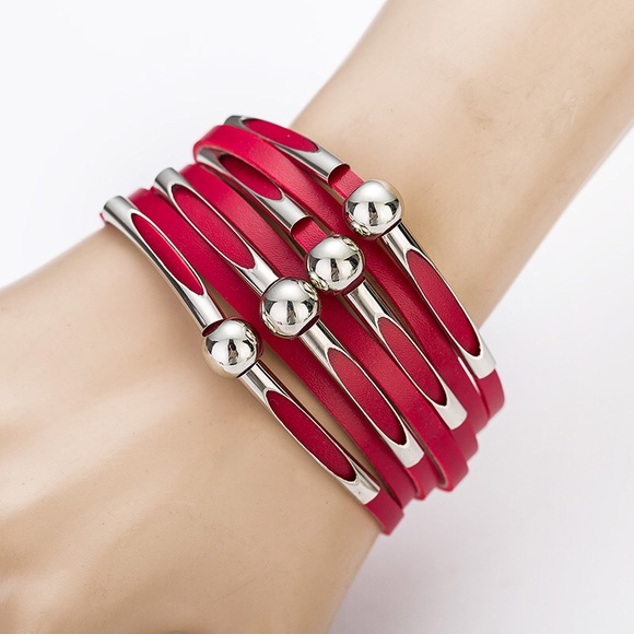 Red Leather Cuff Bracelet - Picture 1 of 4