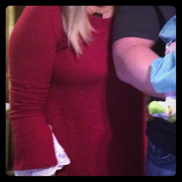 Red sweater blouse boutique brand