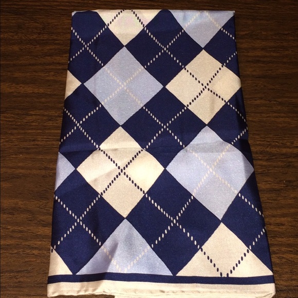 ANNE KLEIN Silk, Blue patterned handkerchief scarf