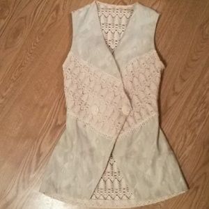 Vintage crochet 80s long vest with cameo buttons Vintage crochet 80s long vest with cameo buttons