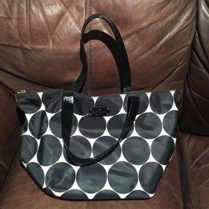 Black and white polka-dotted Kate Spade tote