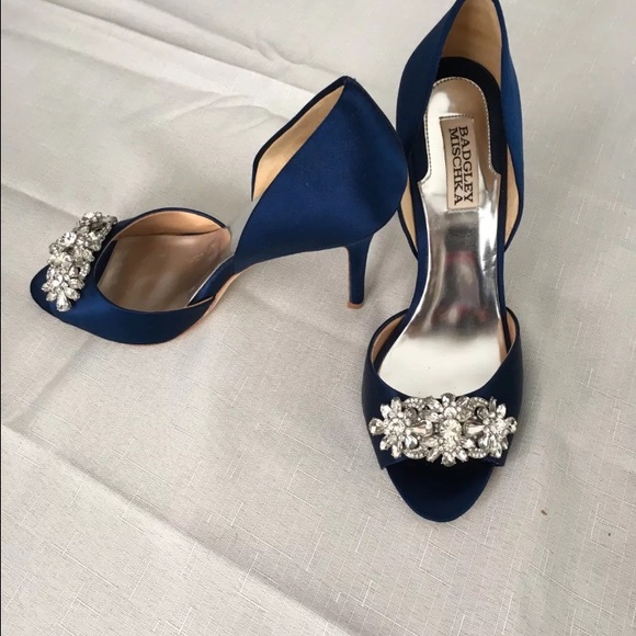 Badgley Mischka satin navy Hollie pump