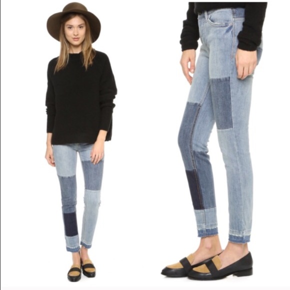 Free People Denim - Free People Patched and Relaxed Skinny Jean Boho
