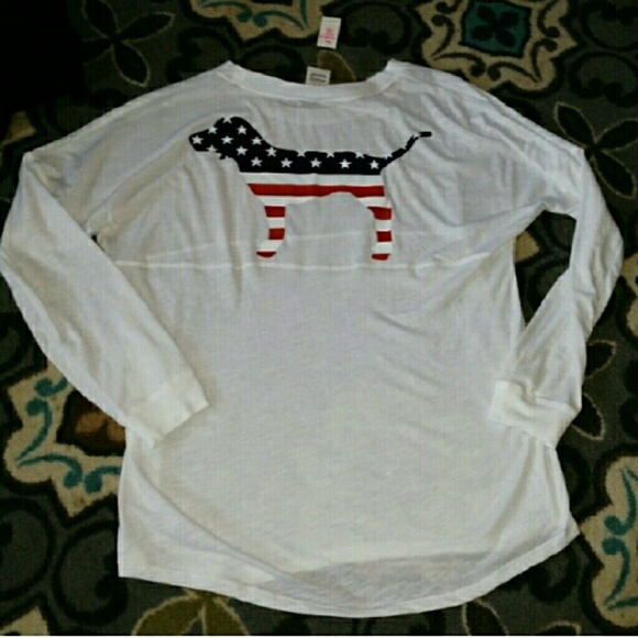 Victoria secret pink dog flag red white blue Med