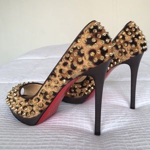 Christian Louboutin pony & gold spikes stilettos