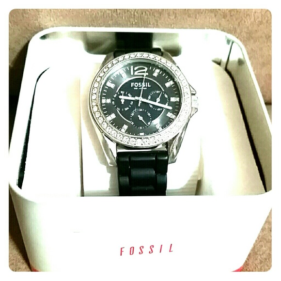 Fossil Accessories - FOSSIL WATCH black silicone band with rhinestones
