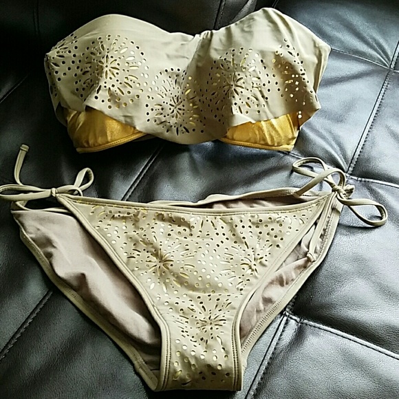 Gold bathing suit / bandeau bikini