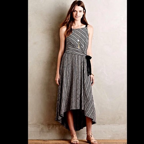 Anthropologie black tan stripe Midi Salsola Dress - Picture 2 of 4