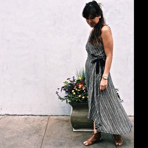 Anthropologie black tan stripe Midi Salsola Dress - Picture 4 of 4