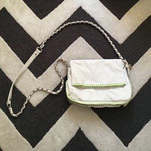 BCBG white and neon green crossbody