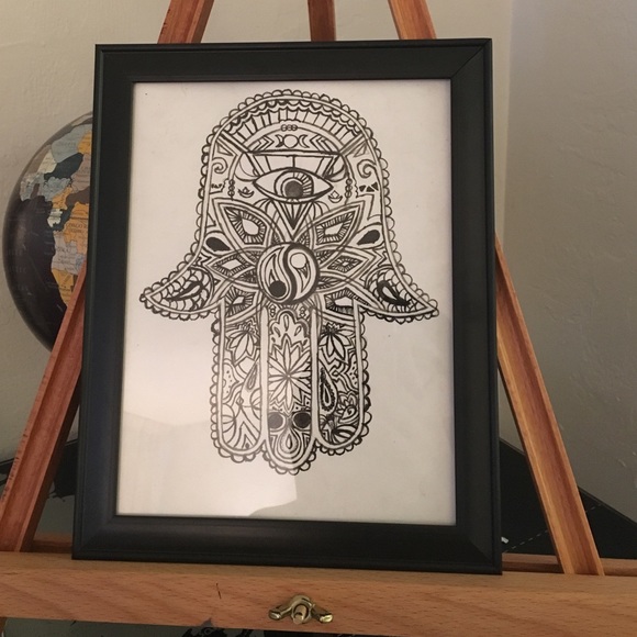 Hamsa hand painting, comes with frame