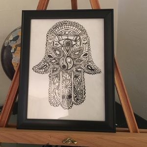 Hamsa hand painting, comes with frame
