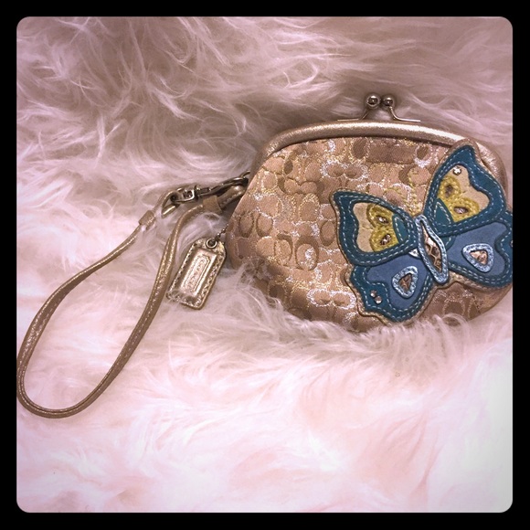 Coach signature butterfly wristlet