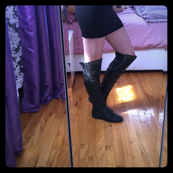 Over the knee leather boots with studs