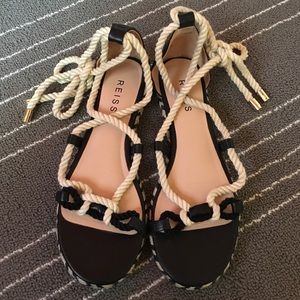 Rope and leather Lace up sandals