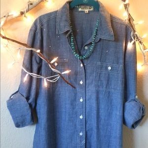 Denim Button up with button tab sleeves
