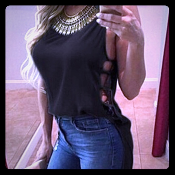 🎉🆕Black sheer top with cutout sides🆕🎉