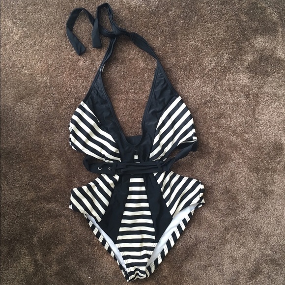 Asos black and white striped one piece