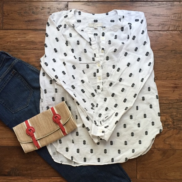 Cute Embroidered LOFT Polka Dot Henley Shirt