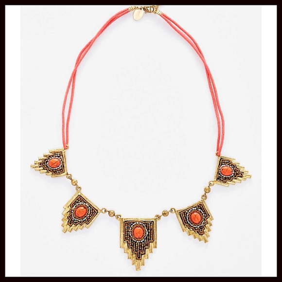 EGYPTIAN STONE JEWELED BOHO STATEMENT NECKLACE A2C - Picture 2 of 8