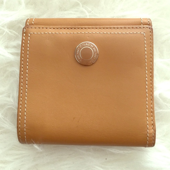 Coach all leather compact wallet in tan