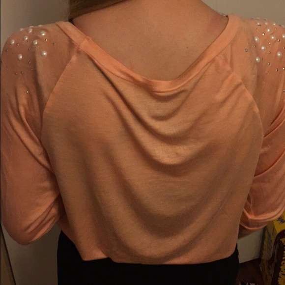 peach, quarter length sleeve shirt