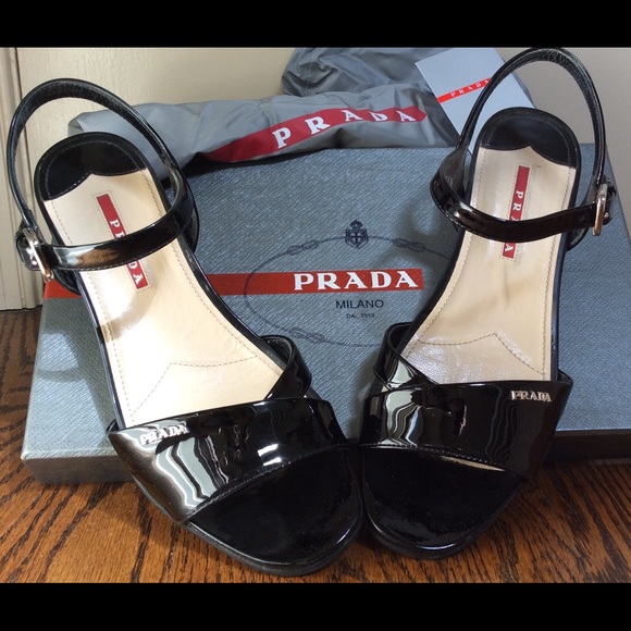 Prada Linea Rossa Demi Wedge Sandal in Nero, Sz 7 - Picture 2 of 3
