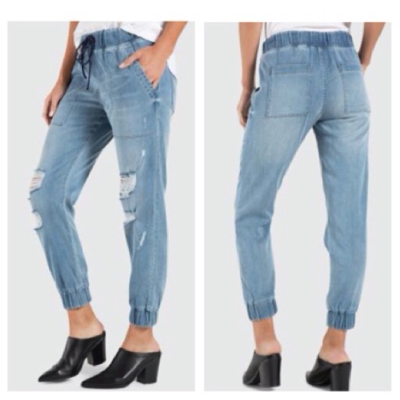 🍃💕Anthropologie Distressed Denim Pocket Jogger - Picture 5 of 8