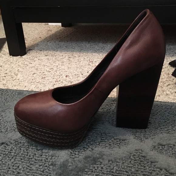 brown platform pumps
