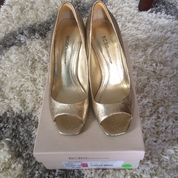 Gold BCBGeneration Peep Toe Heels