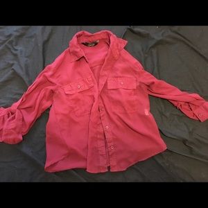 Red see through button down